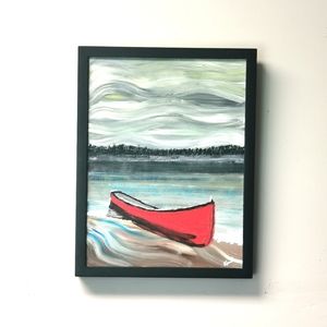 The Red Canoe, original acrylic painting on canvas. Signed and dated 2018. 14x17